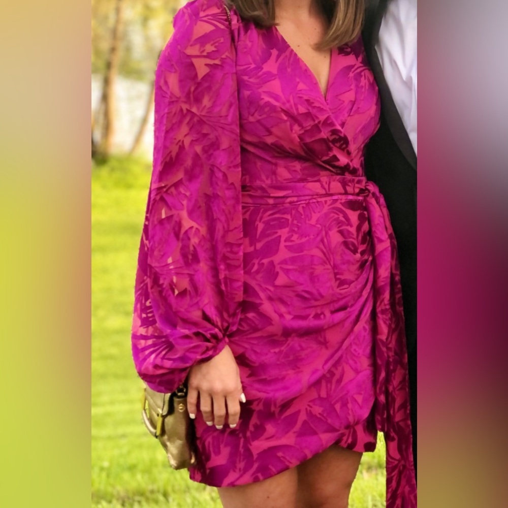 Ever New Fuchsia Floral Long Sleeve Wrap Dress